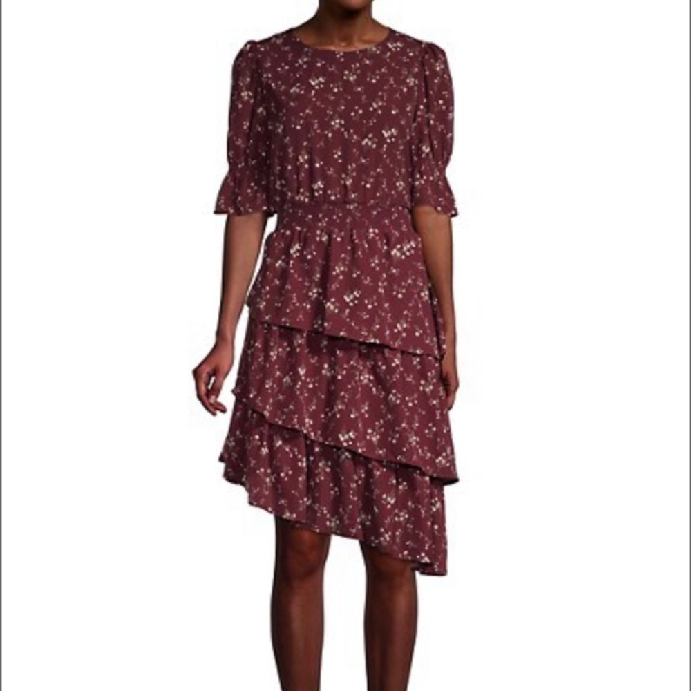 Lea & Viola Asymmetric Tiered Blouson Dress